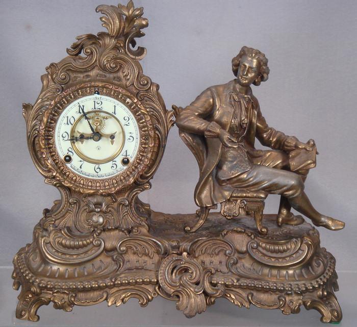 Ansonia figural white metal mantle clock,