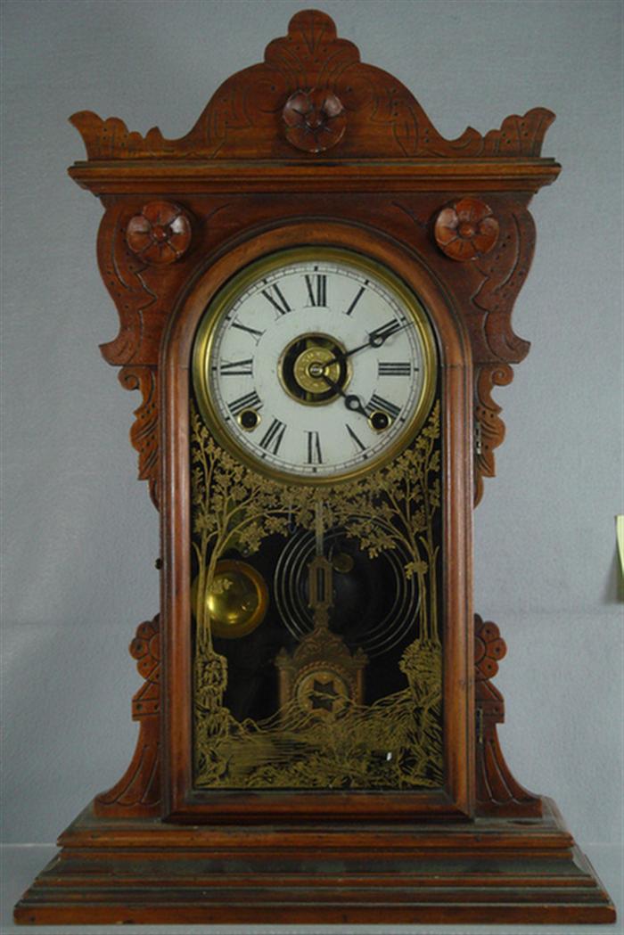 EN Welch walnut mantle clock lake 3c1e9