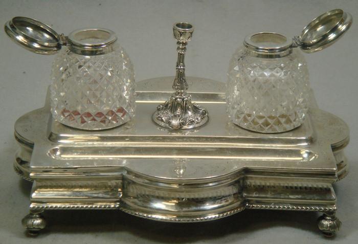 English sterling silver inkstand by