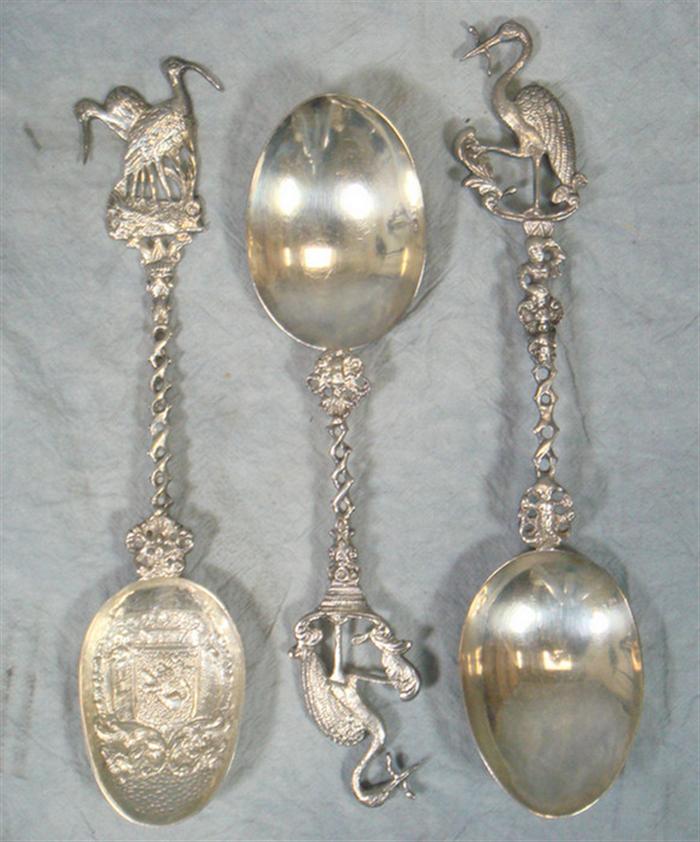 3 Dutch silver spoons with pelican