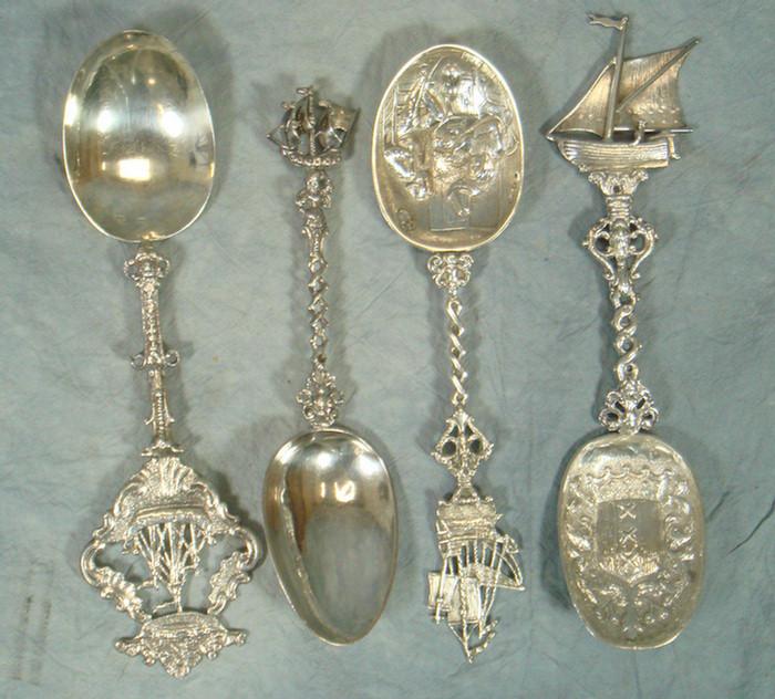 4 Dutch silver spoons with sailing