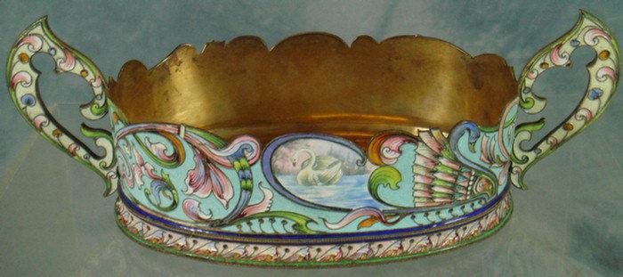 Faberge enameled silver oval bowl 3c687
