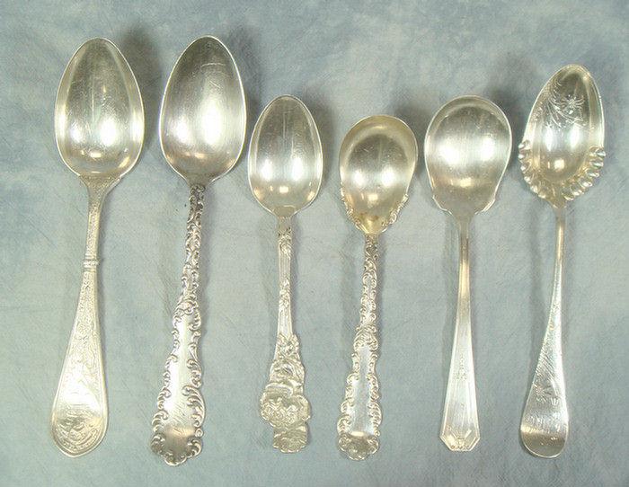 6 sterling silver spoons, various