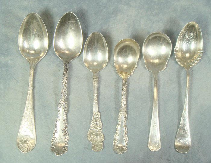 6 sterling silver spoons, various makers