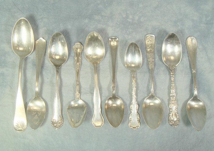 10 sterling silver spoons, various