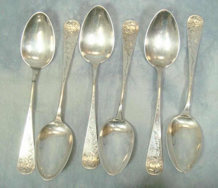 6 engraved sterling silver serving spoons,