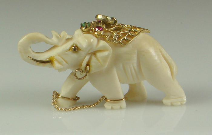 Carved Ivory Elephant Pendant with 3c6b5