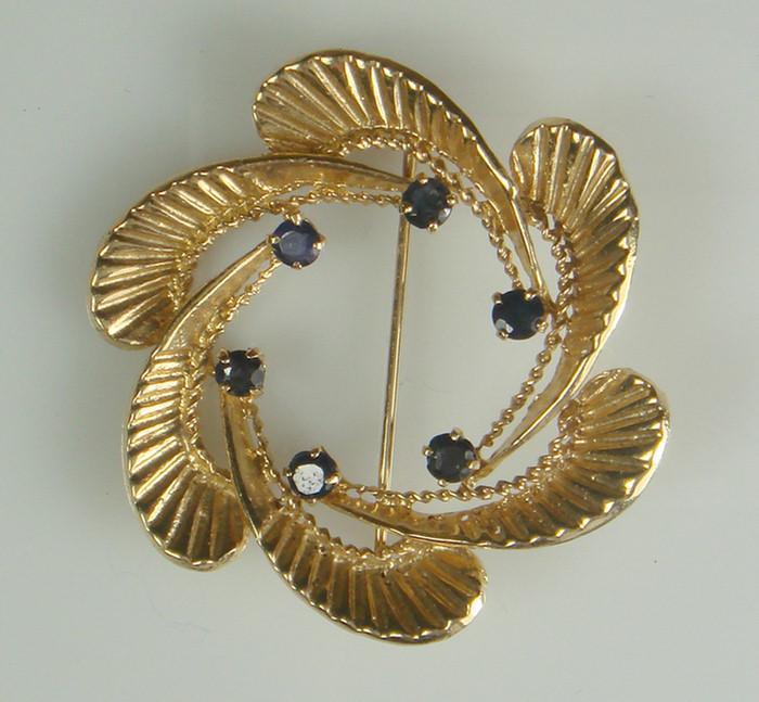 14K YG sapphire circle Pin 1 1 2  3c6be