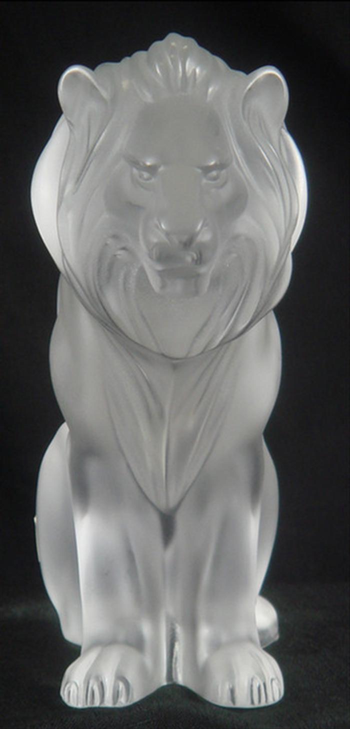 Lalique crystal seated lion figurine,