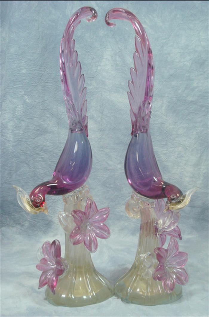 Pr Venetian glass cockatoo figures,