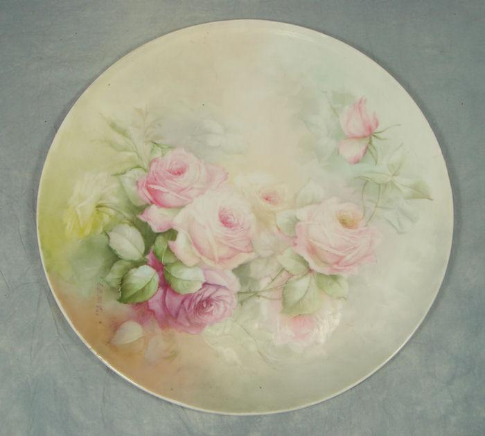 T V Limoges rose painted tray  3c70b