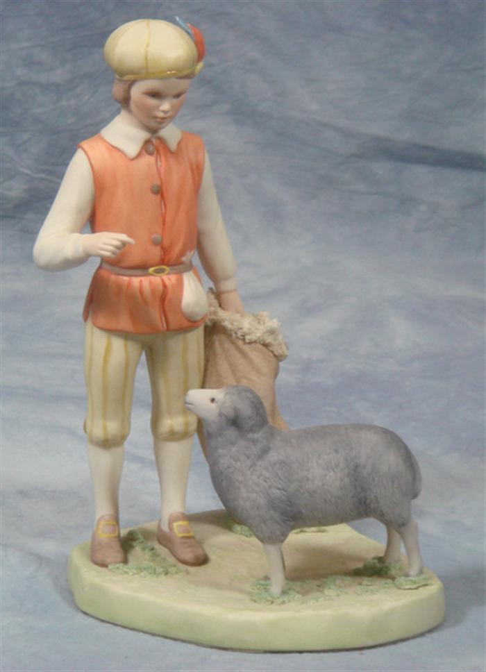 Bisque Cybis figurine, boy with sheep,