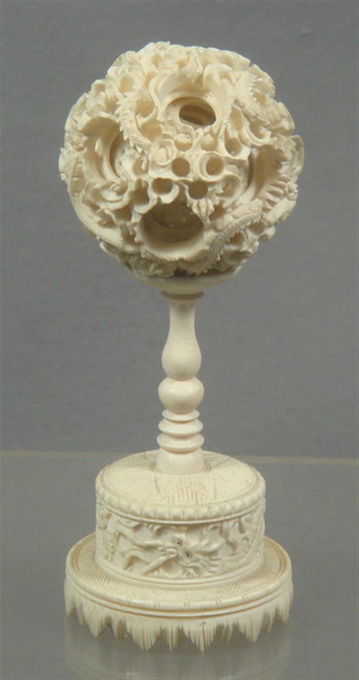 Carved ivory puzzle ball on stand  3c775