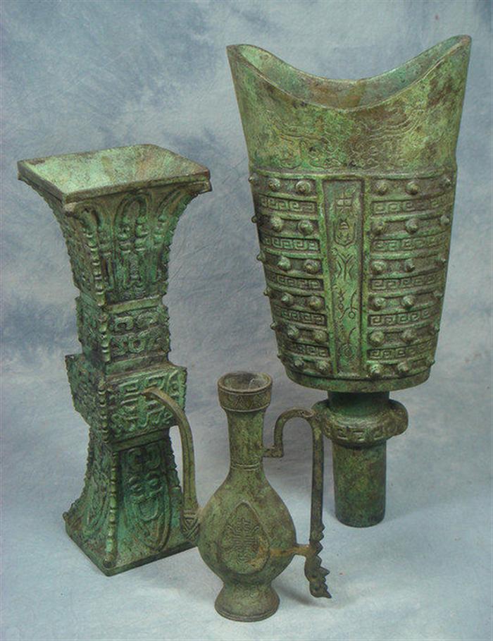 3 bronze Oriental vessels, one