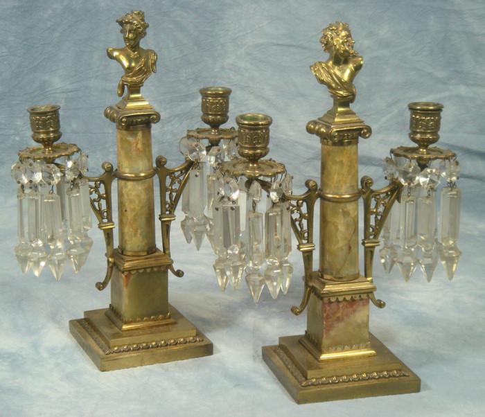 Pr brass onyx double arm candlesticks  3c7b3