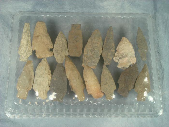 5 groups of stone arrowheads, about