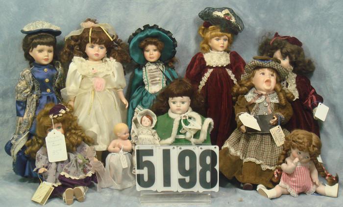 Porcelain Doll lot, 6 1/2 to 18