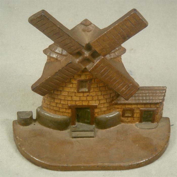 Cast iron doorstop, brown windmill