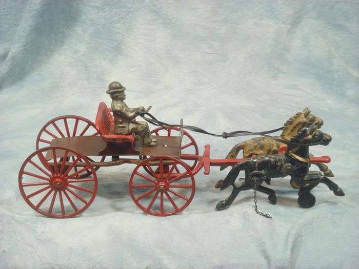 Cast iron toy, double horse drawn