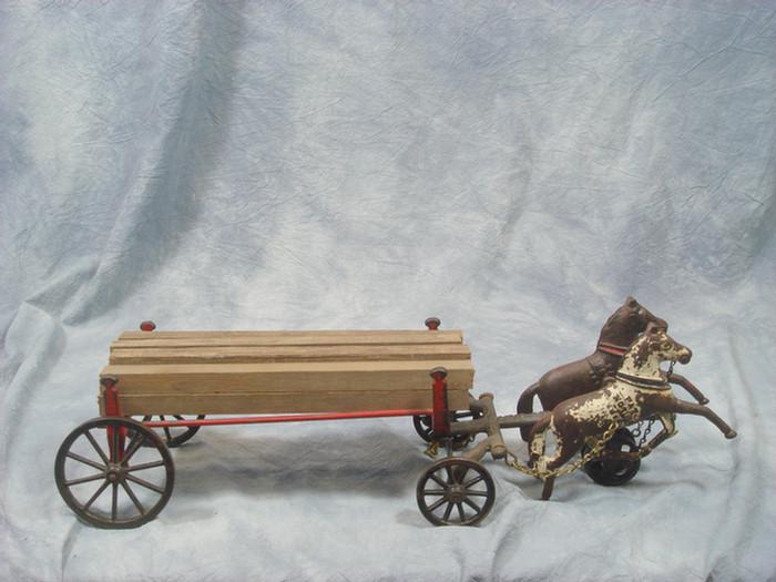 Cast iron toy double horse drawn 3c649