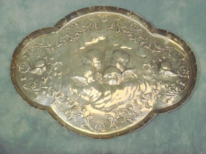 English sterling silver tray, cherub