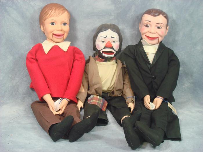 Three Ventriloquist puppet Dolls, plastic
