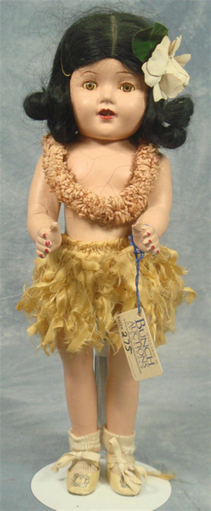 Composition Hawaiian doll, 14 inches