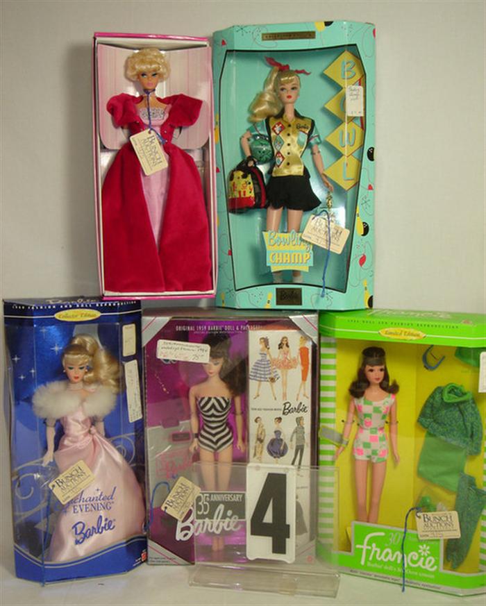 5 repro Barbie Dolls, set of five reproductions