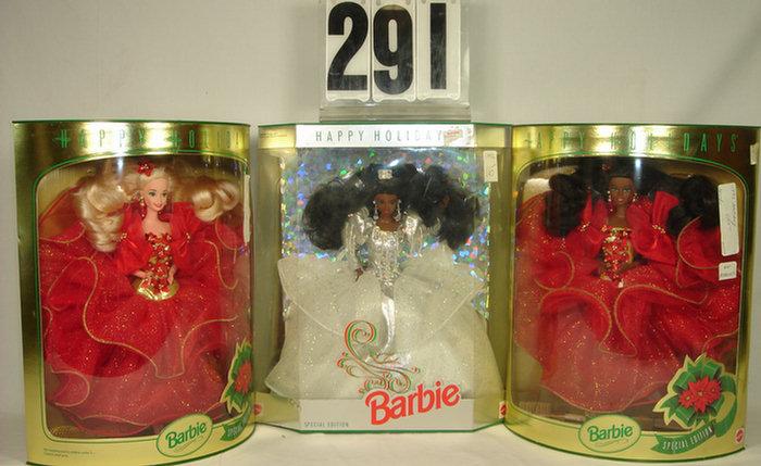 Lot of three Mattel Holiday Barbie 3cc55