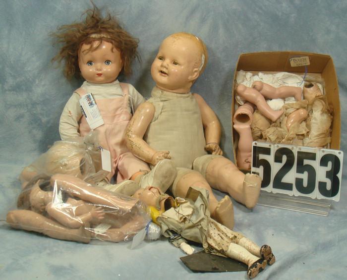 Composition Dolls and parts lot,