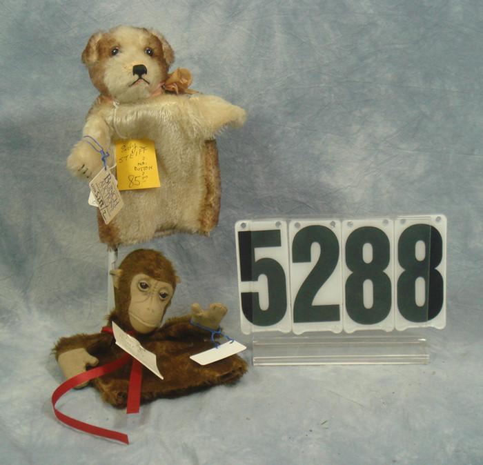 Steiff monkey & dog hand puppets,