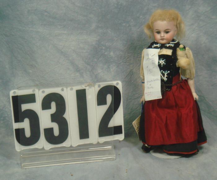 11" German Bisque head doll, unmarked,