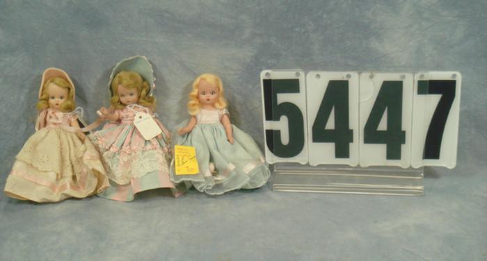3 Nancy Ann dolls, plastic, 5 1/2 inches