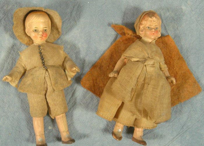 Two Miniature Dollhouse Bisque Dolls,