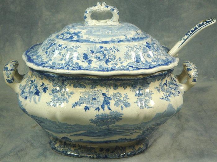 Staffordshire blue transfer tureen with