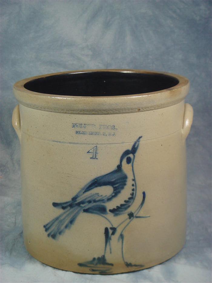 4 gallon blue bird decorated stoneware