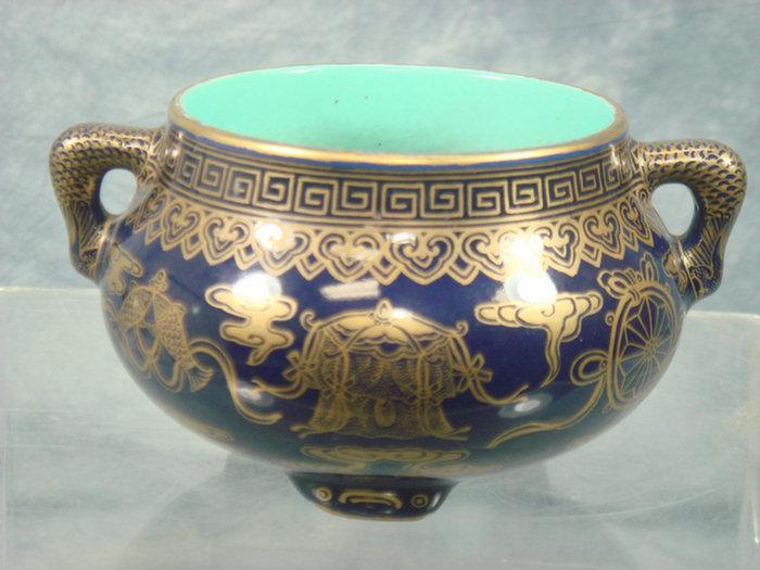 Gilt decorated blue Chinese porcelain