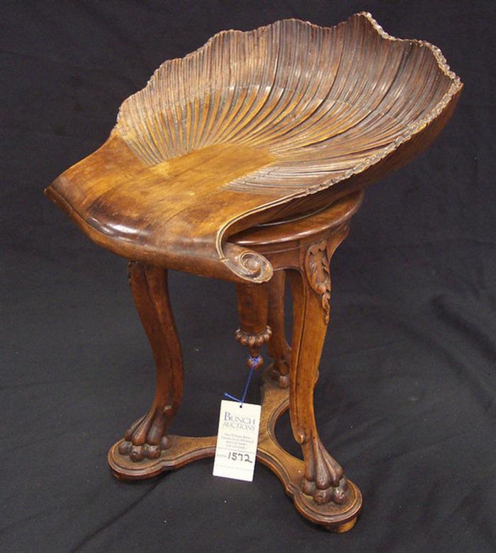 Mahogany carved Continental piano stool