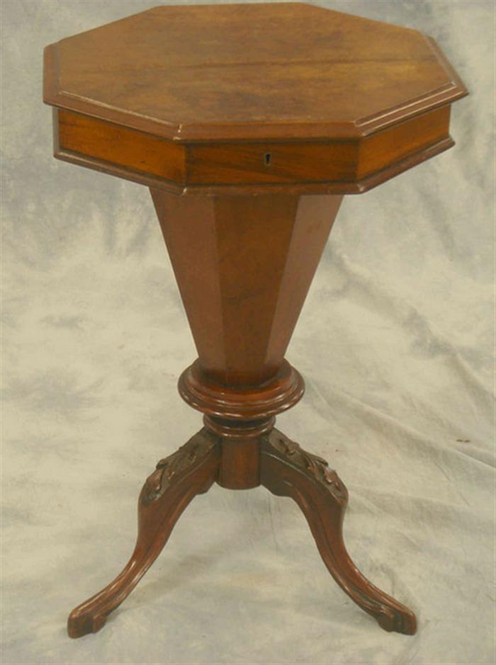 Carved octagonal mahogany sewing 3cea3