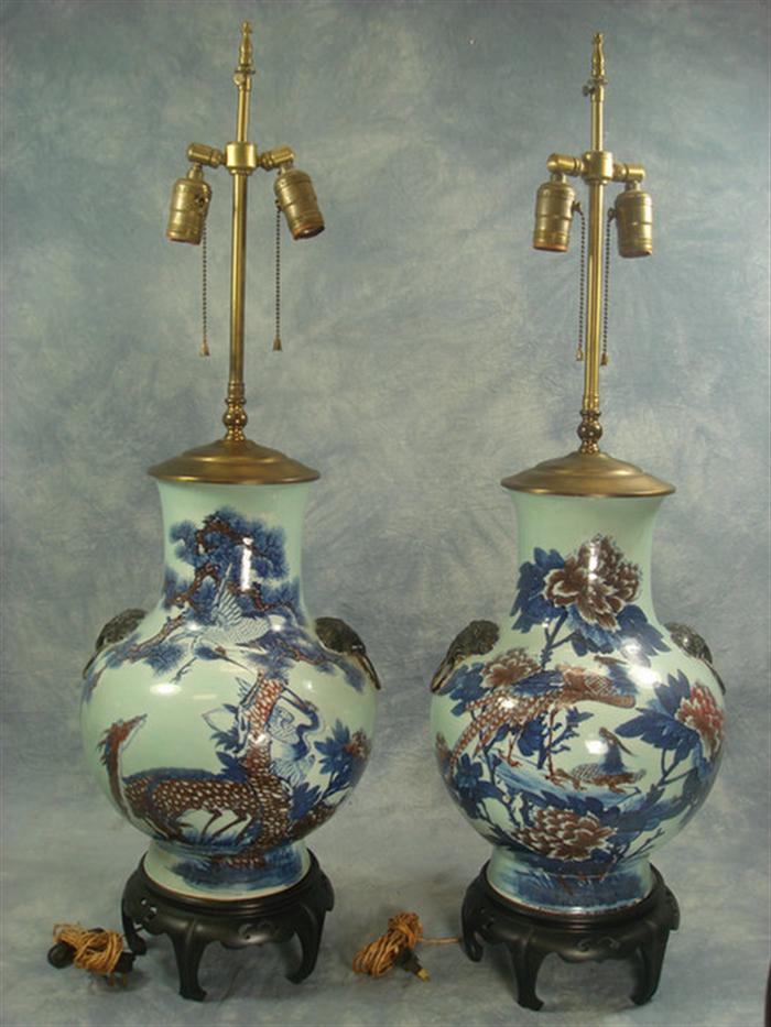 Pr Chinese porcelain vases converted 3cec9