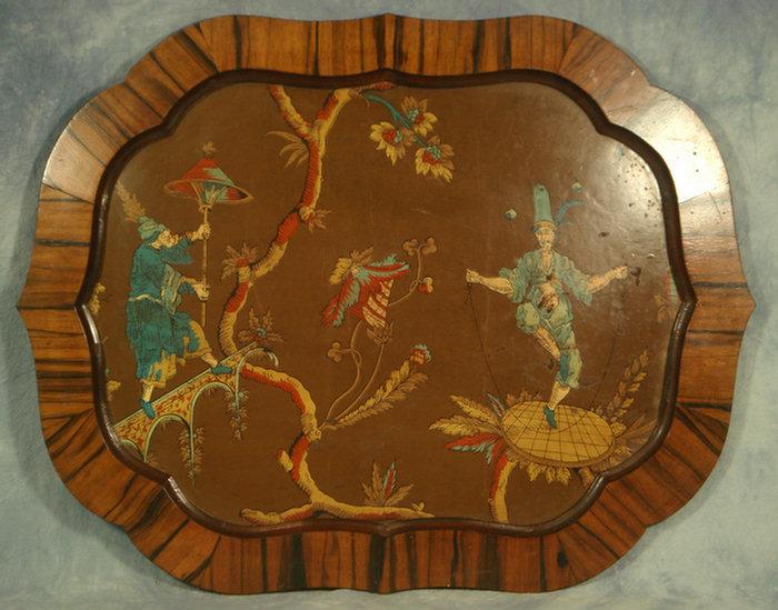 Brown lacquer decorated tray with 3ced9
