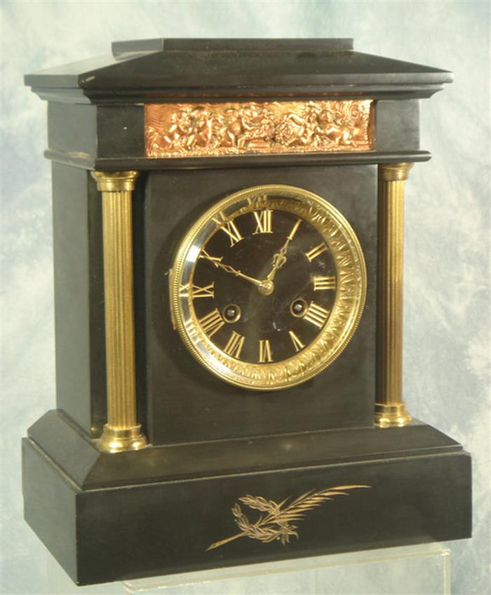 Black marble French mantle clock, black