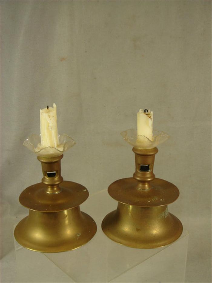 Pr spun brass drip pan candleholders  3cf16