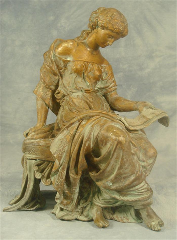 Moreau, bronze sculpture of a seated