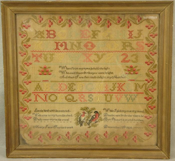 1838 needlework sampler Mary Jane 3cf34