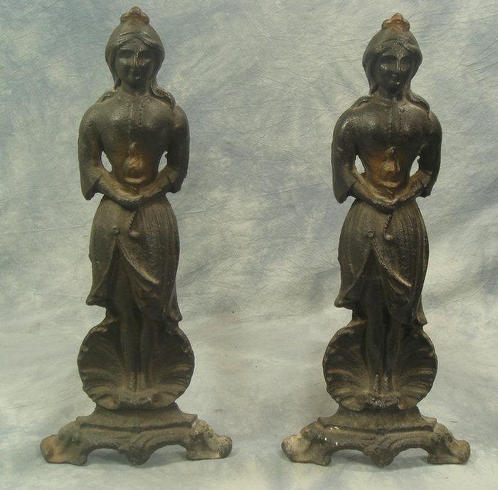 Pr cast iron standing woman on shell