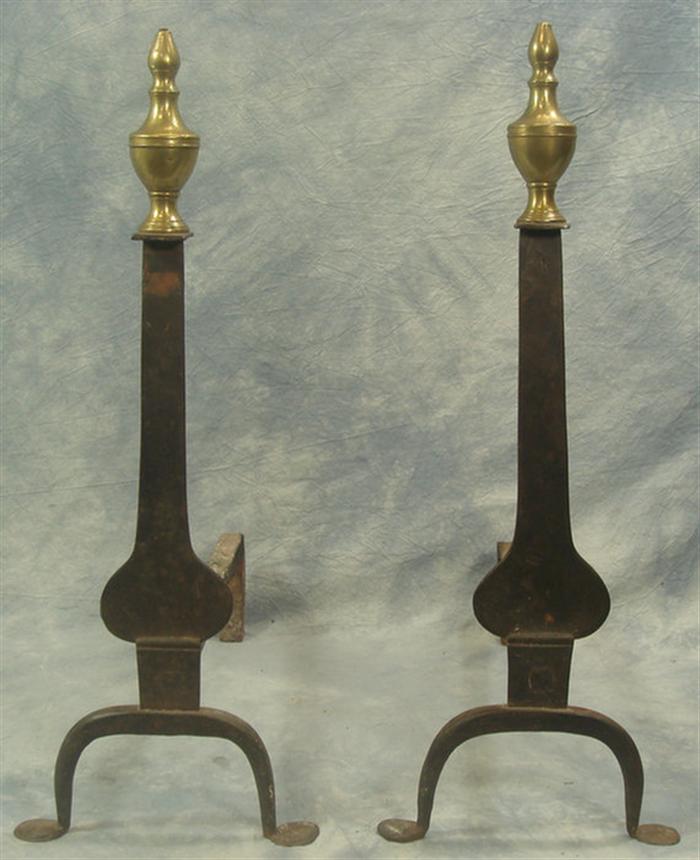 Pr iron & brass knife blade andirons,