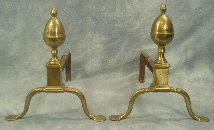 Pr early lemon top brass andirons  3cf47