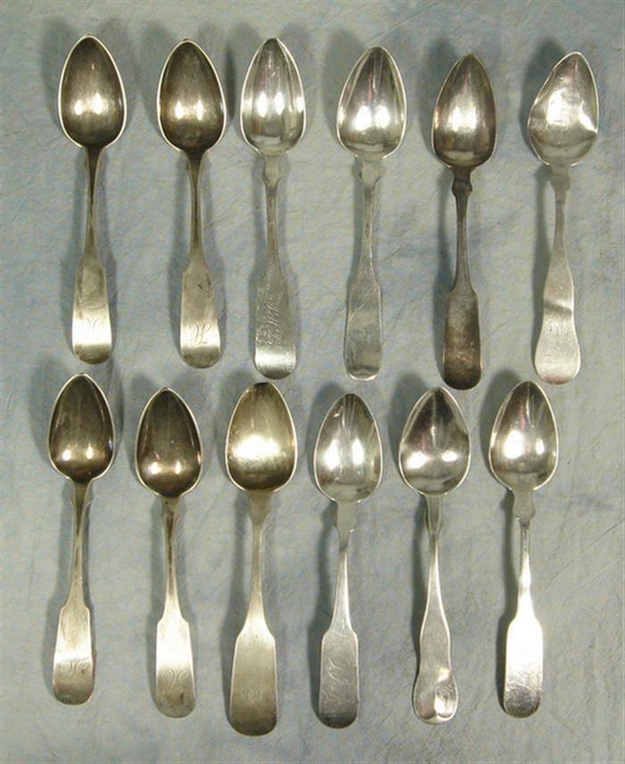 12 coin silver teaspoons, (4) JB