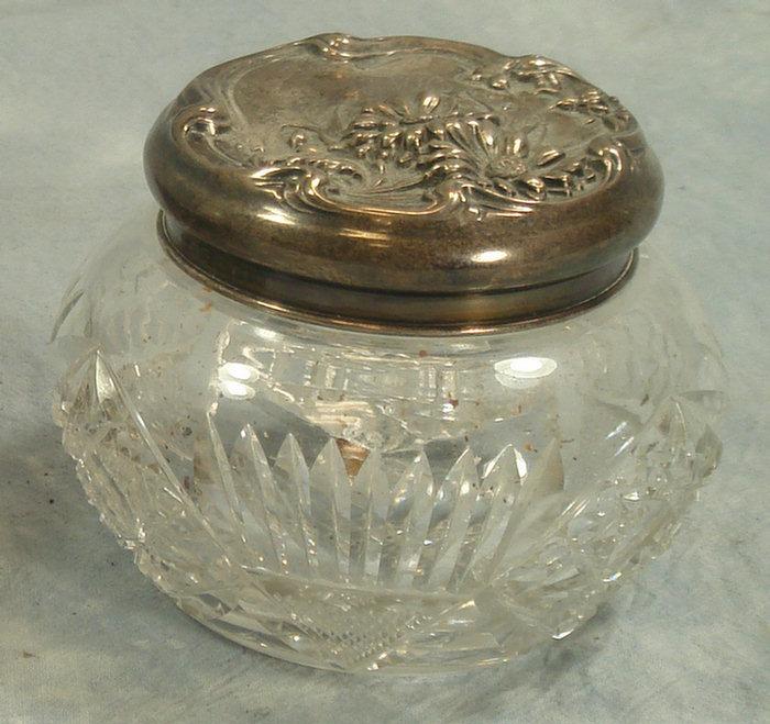 Cut glass dresser jar with floral